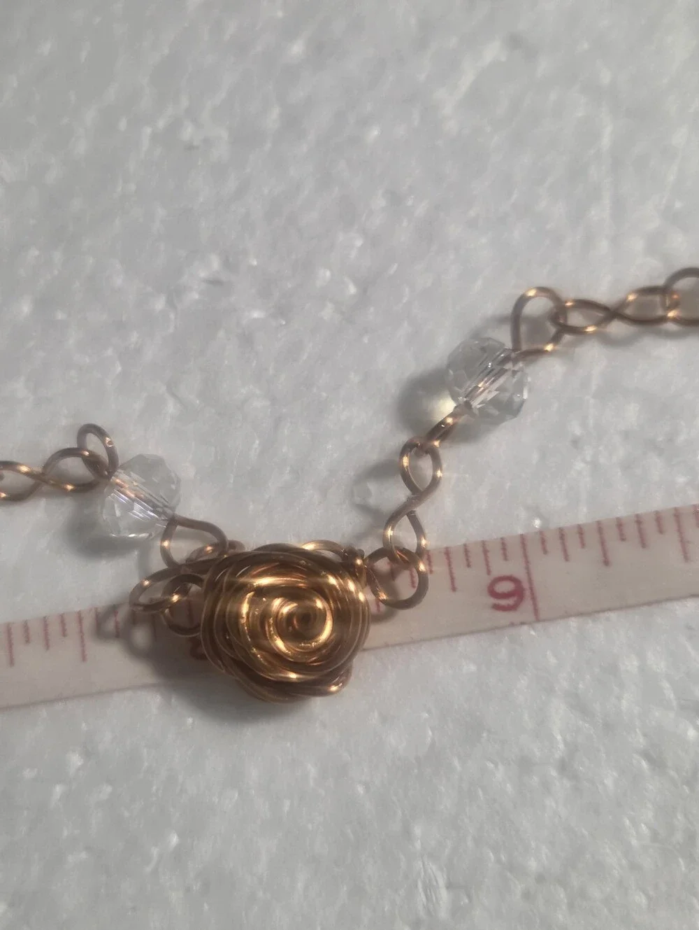 Handcrafted Copper Rose Necklace with Clear Crystal Accents
